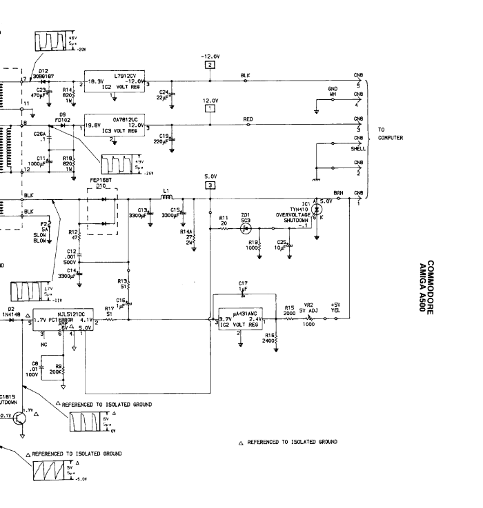 Amiga 500 power supply schematic, secondary side (Sams Computerfacts CSCS26)