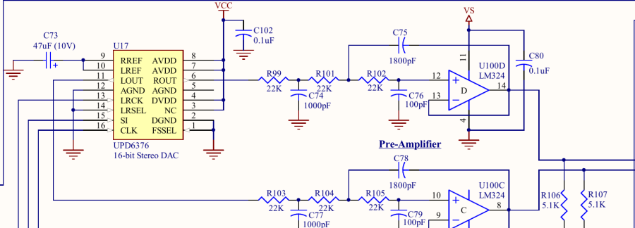SNES audio DAC and pre-amplifier (Donaldson redraw)