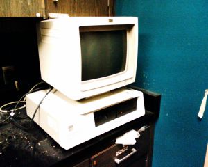 A 3270 PC system unit with colour display