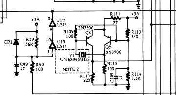 Atari 800XL clock oscillator and reset circuit (FD100740 schematic)