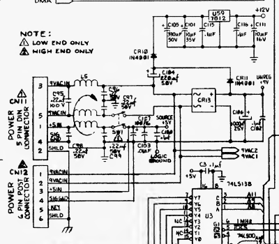 Commodore 128 schematic 310378 rev 6 sheet 2, power input (CN11, L5, SW1, CR13, U59)