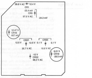 Macintosh analog board CR18 CR19 locations (Macintosh Repair and Upgrade Secrets Fig 4-8)