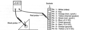 Macintosh logic board connector J7 voltage test (Macintosh Repair and Upgrade Secrets Fig 3-5)