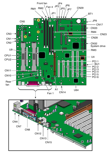 SGI Visual Workstation 550 M29A system board layout (User's Guide Figure 3-1)