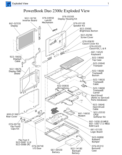 PowerBook Duo 2300c exploded view (Service Source)