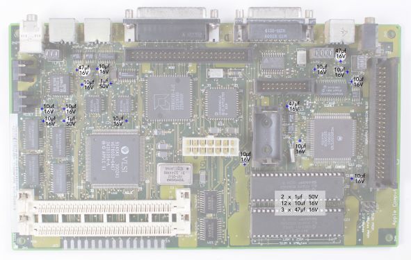 Classic II 17-capacitor logic board, 630-0055-B (Recap-a-Mac)