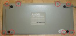 Atari XE Game System keyboard underside screws (Best Electronics)