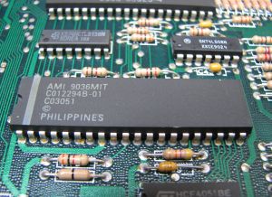 POKEY chip on an Atari 130XE motherboard