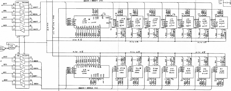 Commodore PET 2001 schematic 320026 sheet 2, 6550 RAM I1-I8 and J1-J8