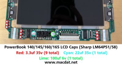 PowerBook 140 145 160 165 LCD capacitor map (MacDat)