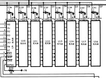 Atari 800XL DRAM U9-U16 data bits (FD100740 schematic)
