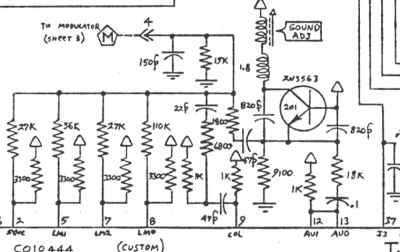 Atari CX-2600A schematic, sound oscillator and luminance network